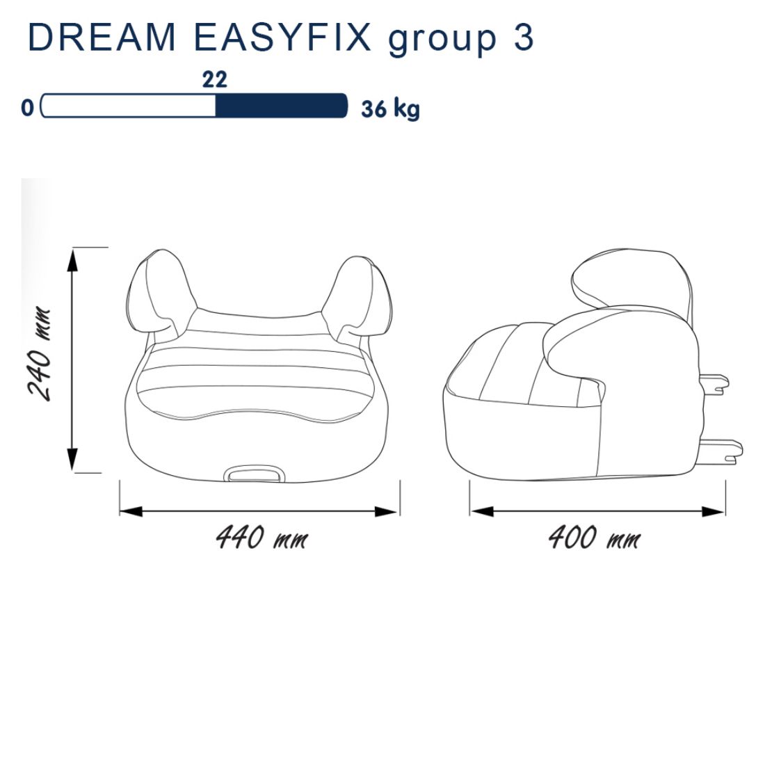 Seggiolino Rialzo Auto per bambini Dream EasyFix Luxe Grigio - MammacheShop