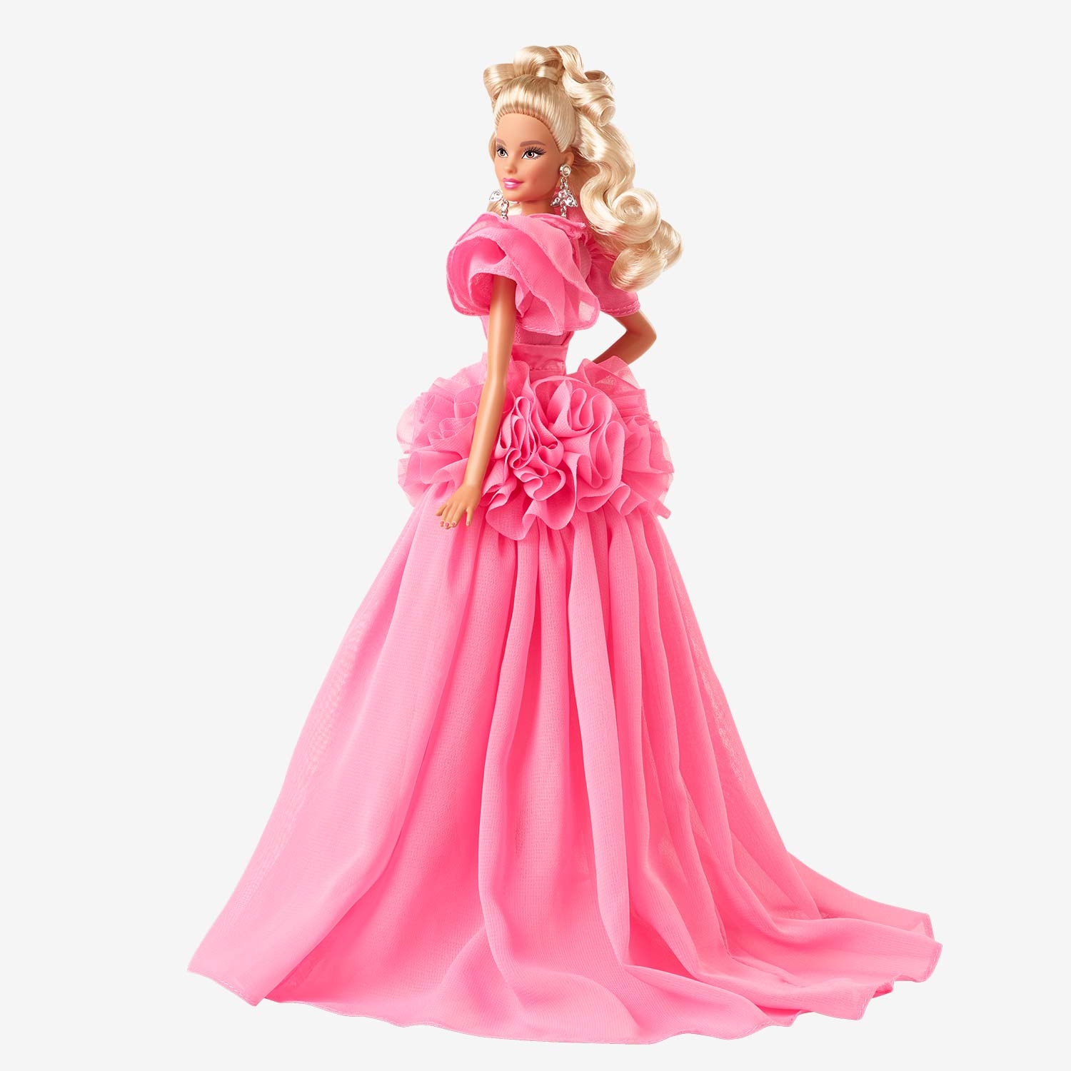 Barbie Signature Pink Collection Bambola 3, Barbie bionda con corpo  Silkstone, abito in chiffon con volant - MammacheShop