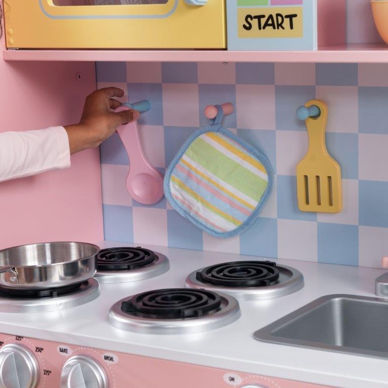 Cucina Giocattolo per Bambini 84x93,5x85 cm con Luci e Utensili in MDF e PP  Bianca e Rosa