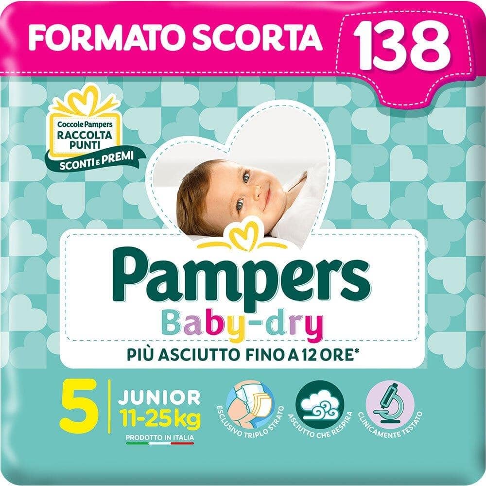 Pannolini Pampers Baby Dry Junior Pacco Scorta da 138 Pannolini Taglia 5